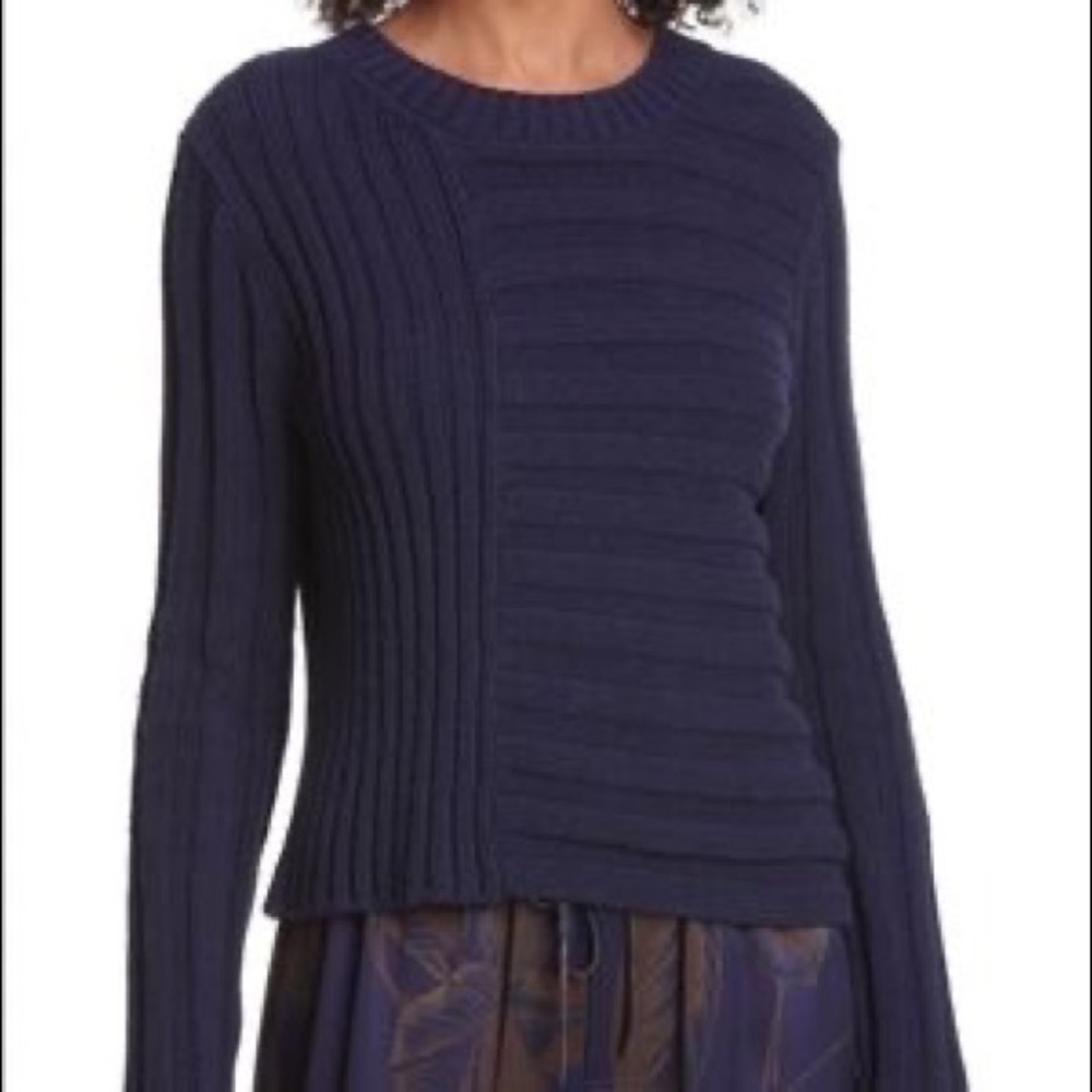 Vince crewneck sweater medium navy blue rib knit cotton soft dark blue cozy